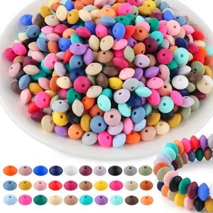 225PCS Random Mixed Color Lentil Silicone Beads for Keychain Making,Pink Purple Blue Yellow Green White Red Silicone Abacus Beads for Pens