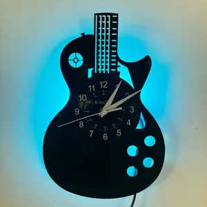 Music-Themed Guitar Vinyl Record Clock, Creative Decorative Clock, LED Artistic Home Decoration, Perfect Gift for Men's Guitarists, Wall Decor for Bedrooms & Living Rooms