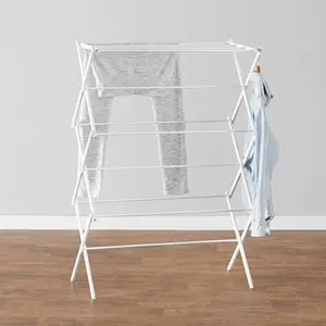 Foldable Portable Laundry Rack for Air Drying Clothing Indoor Outdoor Use White Chrome Heavy Duty Compact Easy to Move Efficient Air Drying Home Use