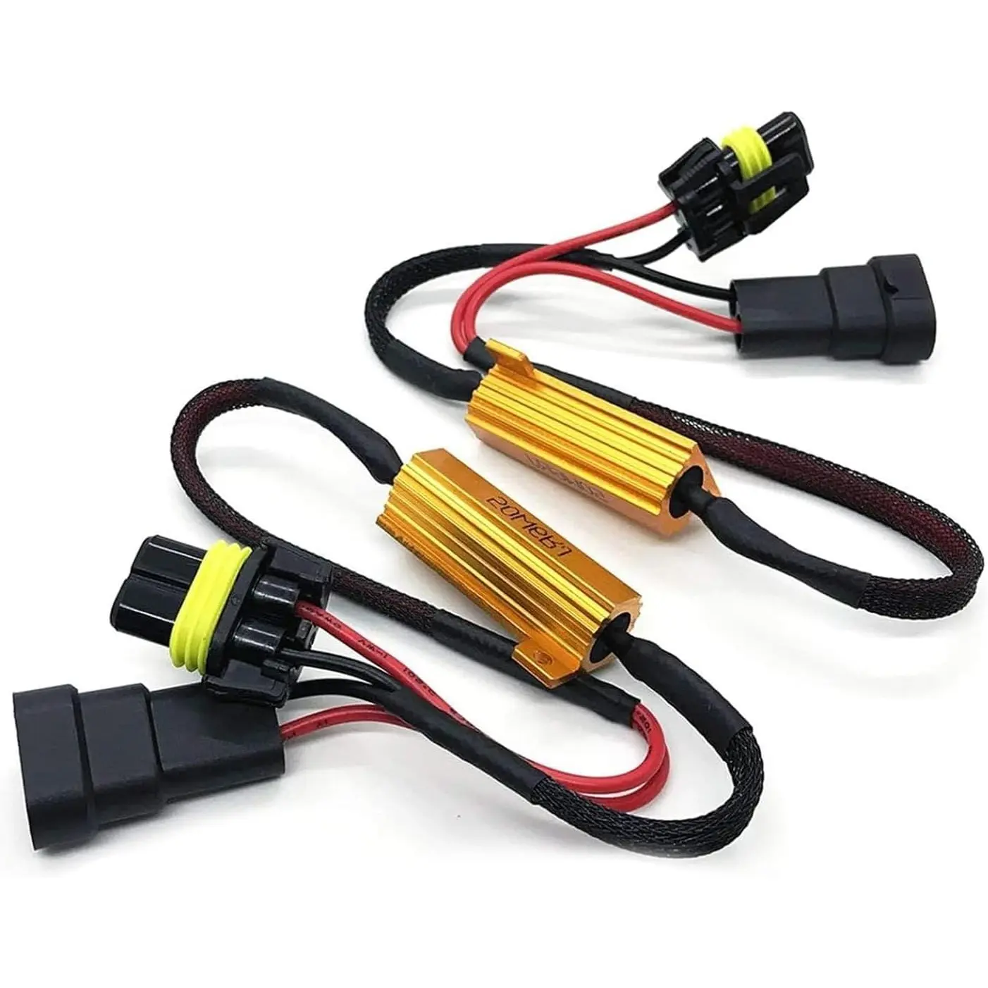 2 PCS 9005/9006 LED Load Resistor Kit, 50W Headlight Bulb Decoder, Anti Flicker Harness Resistor Kit, Pure Copper Wire Plug and Play Warning Canceller, Universal for Most Cars (Black)