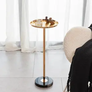 Adjustable Side Table, Small Tea Martini Table, Gold, Natural Marble Decorative Pedestal End Table for Display and Storage -W2664P232739