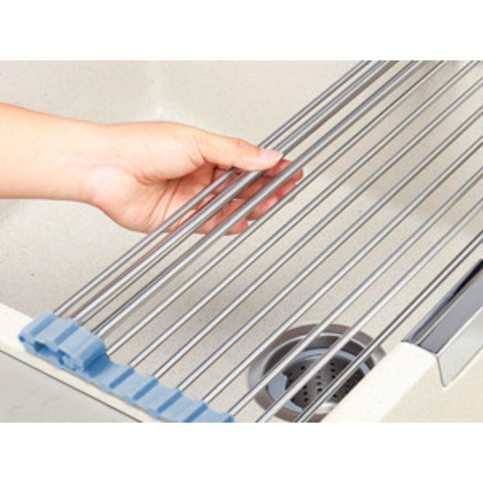 Roll Up Dish Drying Rack Over The Sink Foldable Stainless Steel Wire Drainer for Kitchen Sink Counter Storage 17.5x11.8 inches