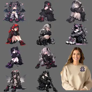 12pcs/set Gothic Anime Girl DIY Iron On DTF Transfers Stickers Washable Heat Transfer Designs Ready Press Decals Plastisol Patch for DIY Clothing T-Shirt Mask Jeans Backpack