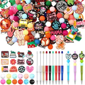 122 count  Focal Beads for Pens Set, DIY Pens Making Kit Include 12 count Beadable Pens 50 count  Focal Beads and 60 count 15mm  Beads for Pen Keychains DIY Making