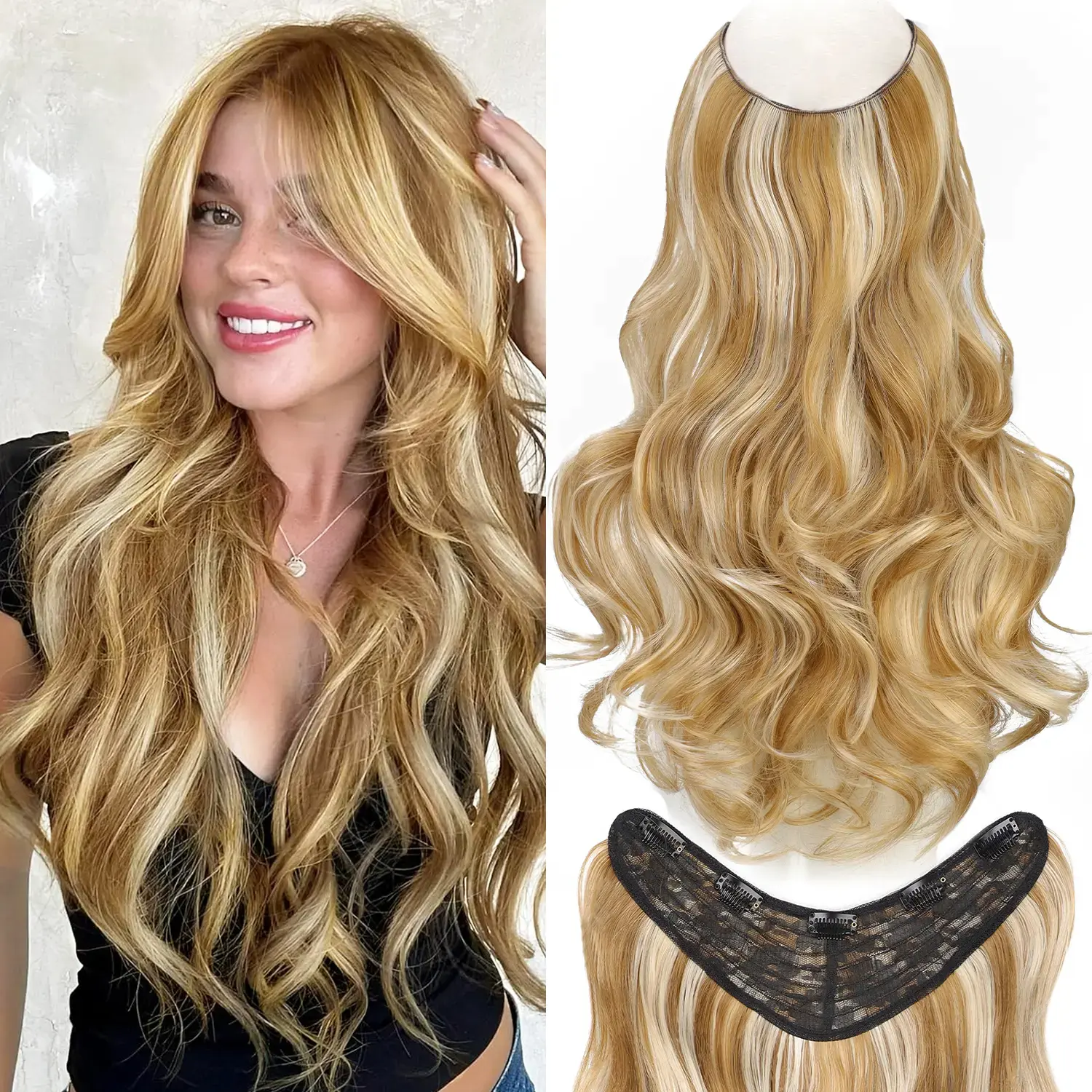 20inch V Honey Blonde with Golden Highlights