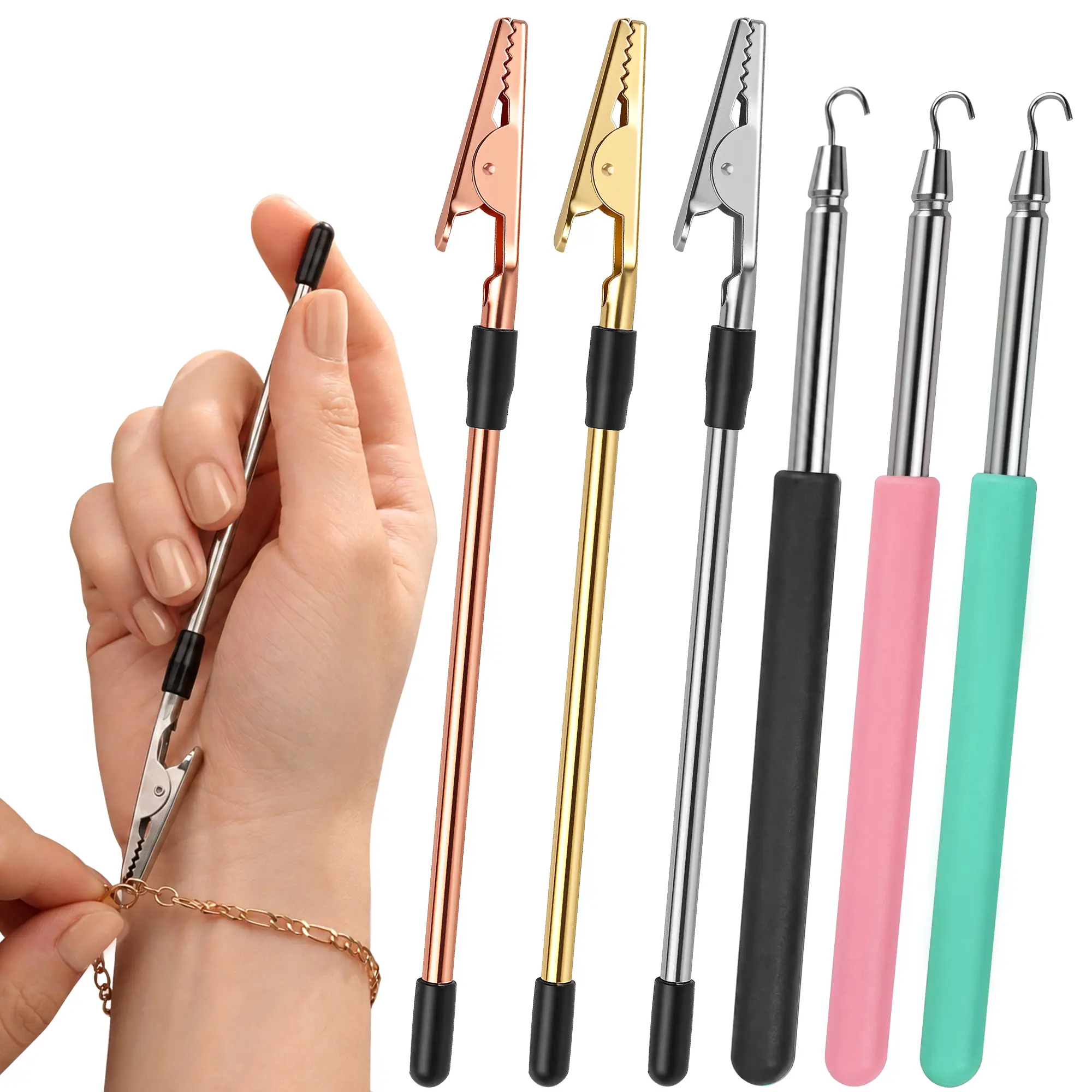 6 Pcs Bracelet Helper Tool, Portable Bracelet Helper Easy to Put on Yourself, Fastener Helpers Tool for Jewelry Clasps, Necklace, Zippers, Crafts