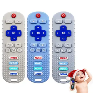 3pack Silicone Baby Teething Toy - Baby Chew Toy  Teething Relief, Toddler Sensory & Baby Remote Toy, Food-Grade Safe  3-24 Months, Valentine's Birthday Gift(Beige&Blue&Gray)