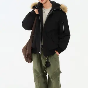 Men's Winter Thick Warm Fleece Lined Hooded Work Jacket with Camouflage Print and Fur Trim - Stylish & Functional Design