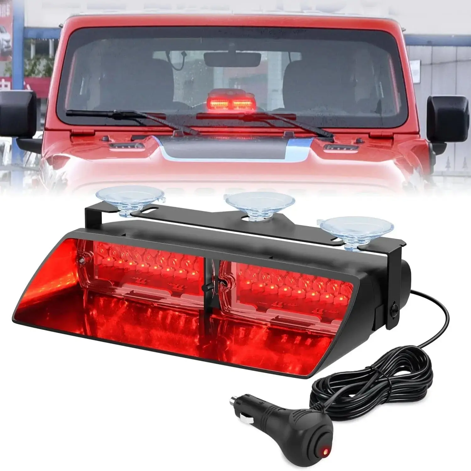 Nilight 8-Inch 16-LED Red Strobe Light Module, Brightening LED Lights for Automotive Car Lighting, 12V-24V DC Power Socket Compatible, 60° Adjustable Suction Cup Bracket, Switch-Included Car Accessory for Snowy/Fog Conditions, Strobe Light Kit, Emergency