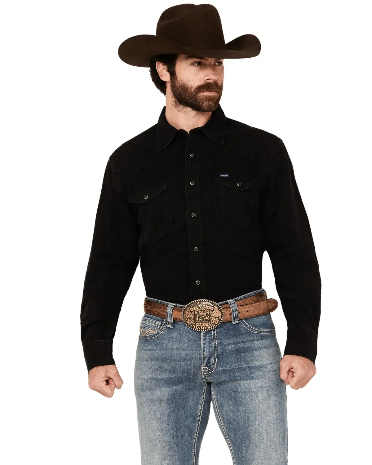 Wrangler Men's Men'S Solid Long Sleeve Snap Denim Western Shirt - 112361702