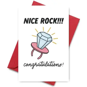 Diamond Ring Design Congratulations Card, 1 Count Nice Rock Lettering Greeting Card, Party Gift for Engagement, Wedding, Birthday, Anniversary