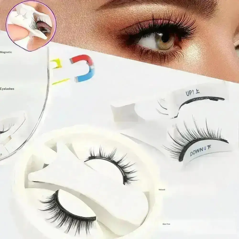 1 Pair Magnetic Eyelashes with Applicator Reusable Magnetic Lashes Kit Waterproof No Glue Needed False Eyelashes for Sensitive Eyes
