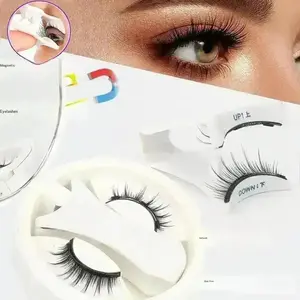 1 Pair Magnetic Eyelashes with Applicator Reusable Magnetic Lashes Kit Waterproof No Glue Needed False Eyelashes for Sensitive Eyes