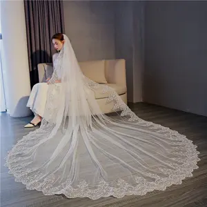 Long White Bridal Veil with Scalloped Lace Border - Elegant Cathedral Style for Wedding Dress - Trending on TikTok Shop