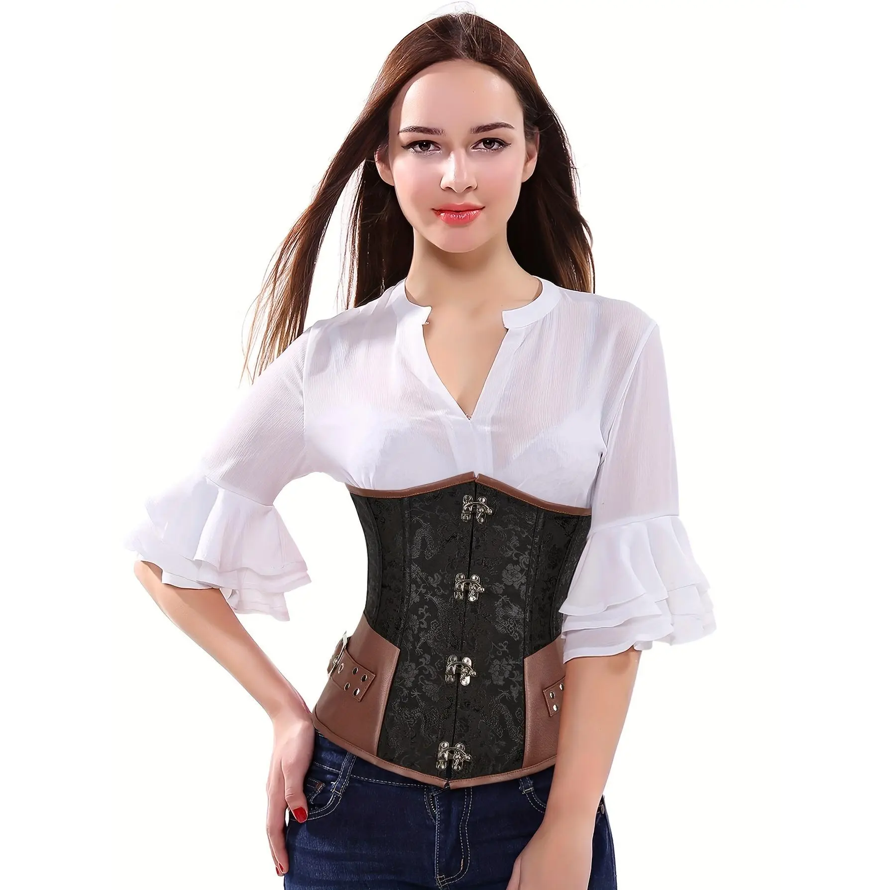 Retro steampunk Gothic Renaissance bust corset top, tied medieval corset, women's clothing