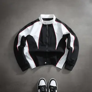 Men's Baseball Jacket High Street Streetwear Patchwork Print Windproof Outdoor Coat, Fashion College Style Fitted Long Sleeve Outerwear for All Seasons Menswear