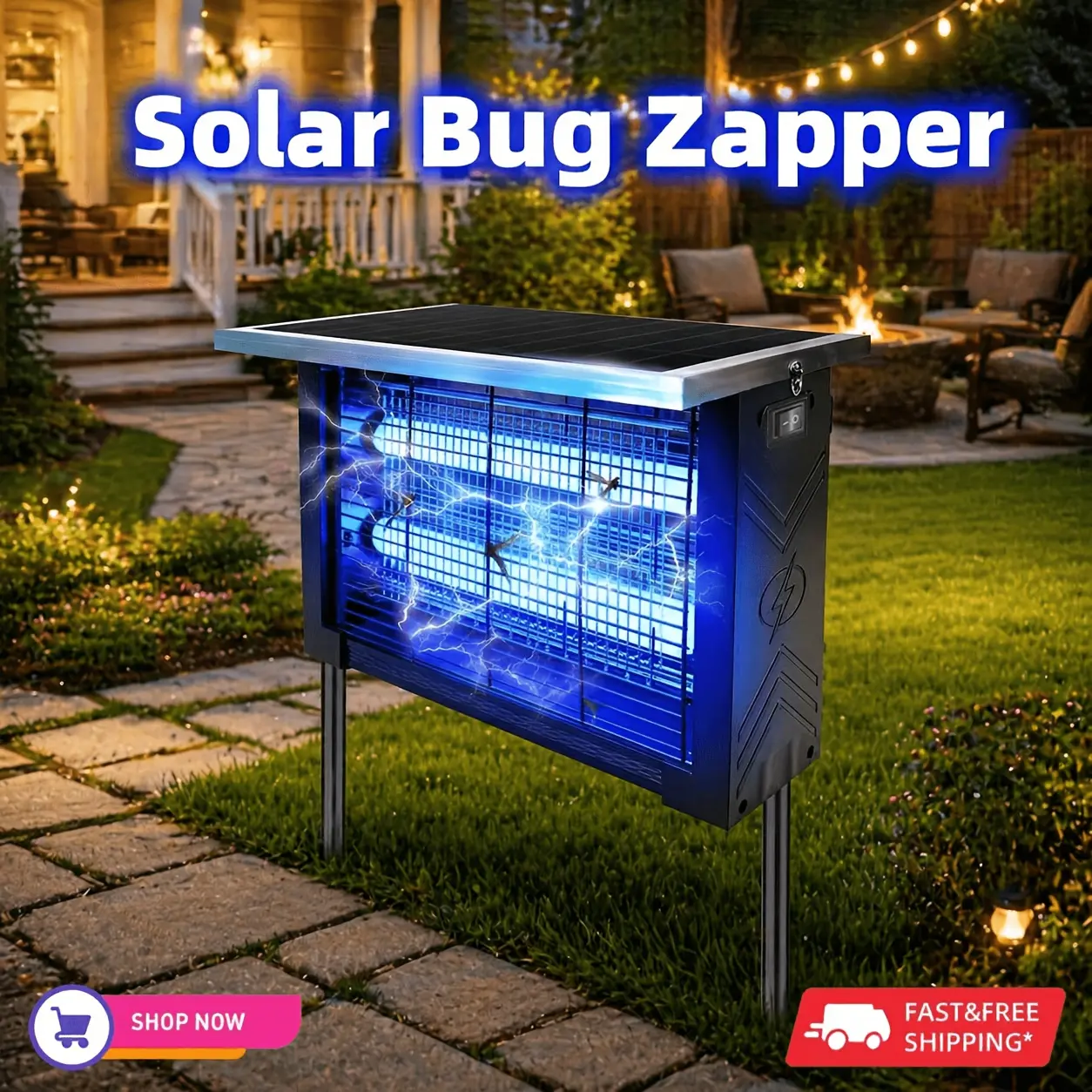 Solar Bug Zapper – 4500V Electric Shock, Cordless Portable Zapper, Moth & Insect Trap – Ideal for Home, Patio, and Backyard