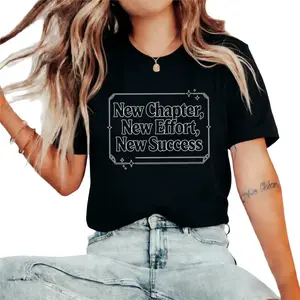 Plus Size, Casual Fashion Women's Oversized 100% Crew Neck T-Shirt New Chapter New Effort New Success Motivational Quote Design Perfect for Casual Attire And Special Occasions Graduation Gift for