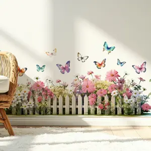 Elegant Multi-Color Butterfly Floral Wall Stickers, Entryway Hall Living Room Wall Decor, Baseboard Adhesive Wallpaper, Home Atmosphere Enhancer