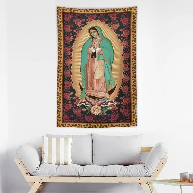 Our Lady of the Immaculate Conception Virgen De Guadalupe Flannel Tapestry, Easy-Clean Machine-Washable Wall Hanging Art for Church, Home Decor, Various Sizes Available