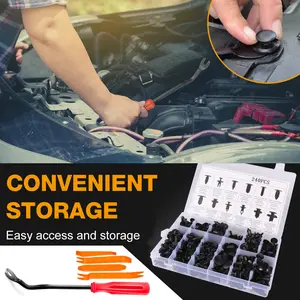 240pcs Auto Clips Kit Car Push Pin Rivet Assortment with Removers Case High-Quality Bumper Push Rivet with Remover Tool, Durable Black Nylon Material, Easy Installation & Universal Car Snap Clips