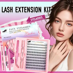 Lash Extension Kit - Cluster DIY Eyelashes with Bond Black Natural Look Soft Light Bond Quick Dry Long Lasting Factory Price