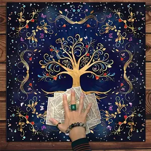 Tree Of Life Pattern Tarot Tablecloth, Intricate Floral Patterns Tarot Tablecloth, Witchcraft Astrology Divination Board Game Tablecloth, Halloween