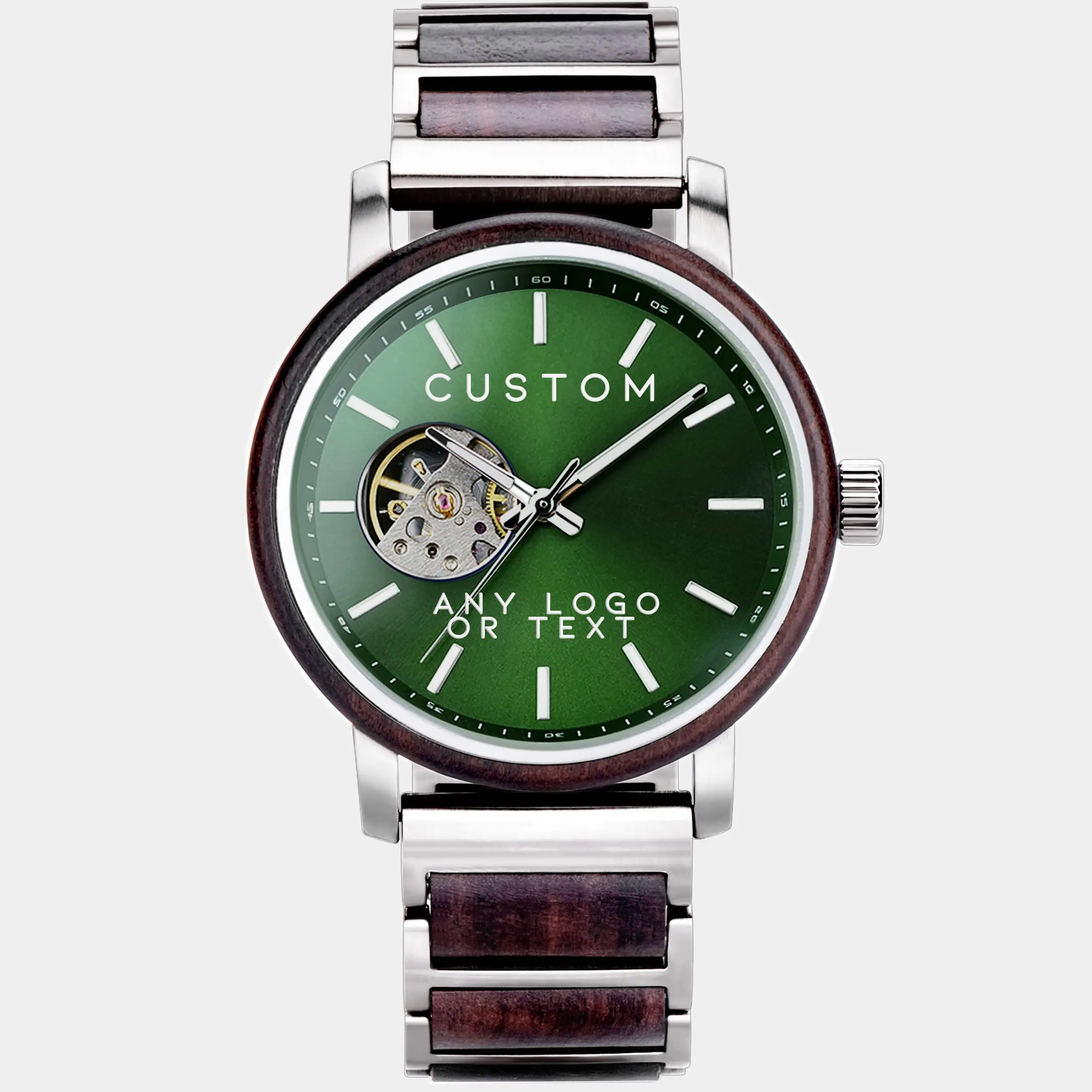 AlderWood Mens Green Face Automatic Watch - Custom Wood Watch For Men
