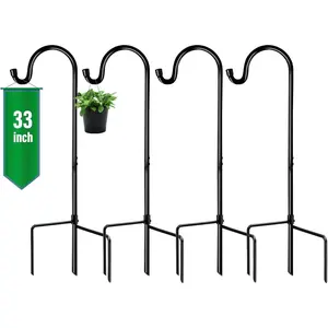 Shepherd Hook 4 Pack Black, 33 inches Tall, Made of  Metal for Garden Decor,  Hanger, Lantern Hook, Solar Light Hanging, 7012