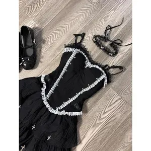 Black Gothic Lolita Suits  Halloween 2 Piece Set Women Lace Top + Blakc Cake Mini Skirt + Sleeve Cosplay Vintage Clothing