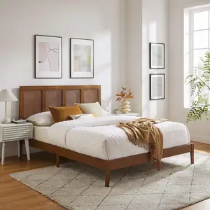 Modway Sirocco Rattan and Wood King Platform Bed in Walnut