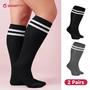 SHOWITTY 2 Pairs Plus Size Breathable Casual Sports Socks for Women & Men - Knee High Stockings for Party Daily & Travel Wear