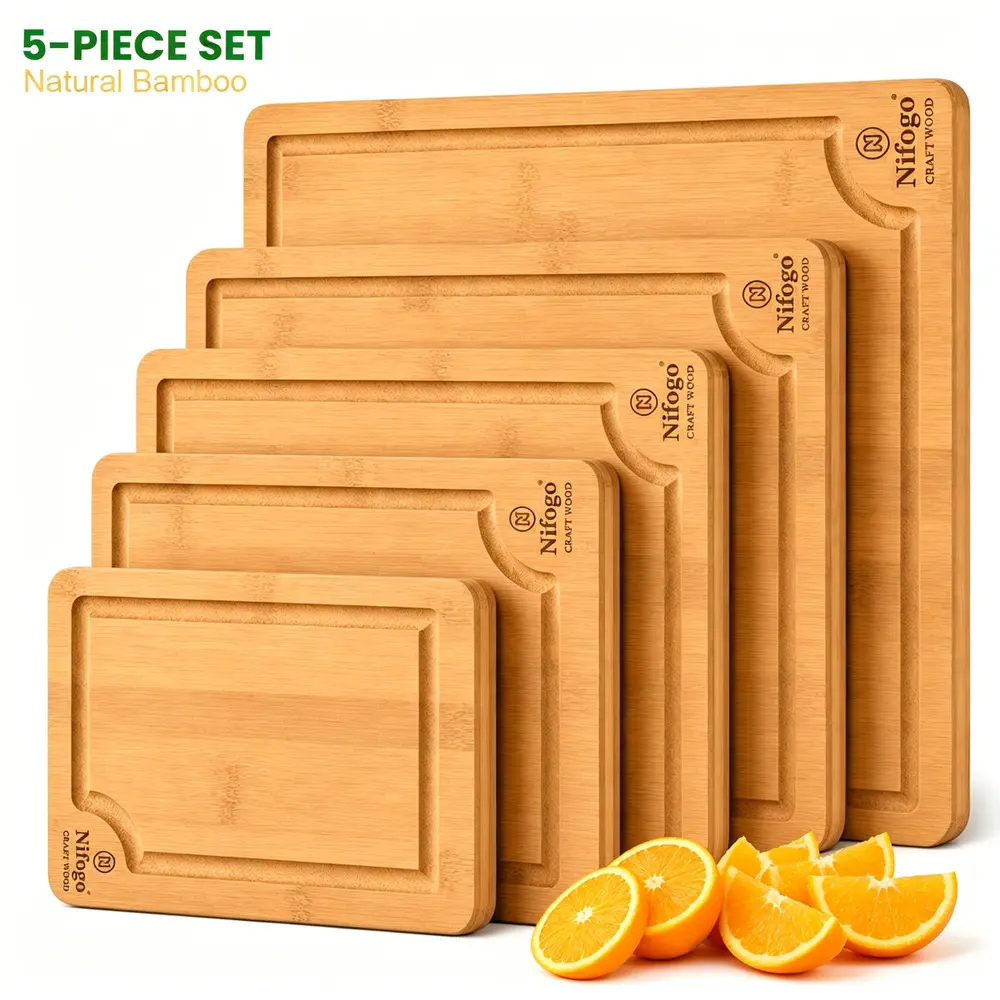 3/5-Set Eco-Friendly Bamboo Cutting Board Collection - Non-Toxic Solid Kitchen Accessories, Cooking Trays for Pan Fried Ribeye Steak, Root Greens - Ideal for New Home Setup, Cuttingboard, Non Toxic Cutting Board