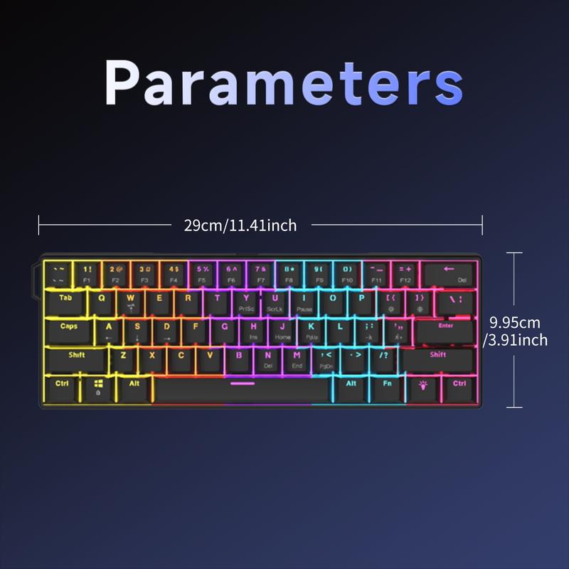 AJAZZ NK61 Mechanical Keyboard with Red Switches, ABS Black Keycaps, 60% Compact Layout, Wired Office Mechanical Keyboard, TKL Mixed Backlighting, Ribbon Included, Portable, Comfortable Typing Feel, Suitable for Gaming, Office, and More Scenarios