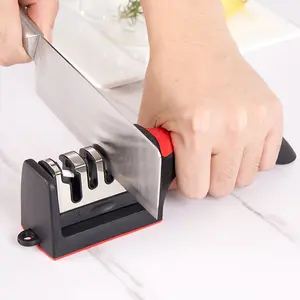 3-Stage Professional Knife Sharpener - 4 Slot Manual Sharpening Tool, Repairs & Restores Blades, Coarse to Fine Polishing for Kitchen Knives, Non-Slip Base, Essential Kitchen Gadget