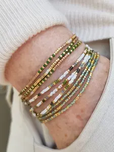 6 Piece Boho Colorful Beaded Stackable Bracelet Set, Trendy All Season Beach Vacation Style, Plastic Chain, Plain Pattern, No Plating