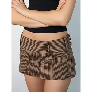 Women's Striped Print 2 in 1 Skirt, Y2K Casual Fashion Mini Skirt for Daily Wear, Ladies Bottoms for All Seasons