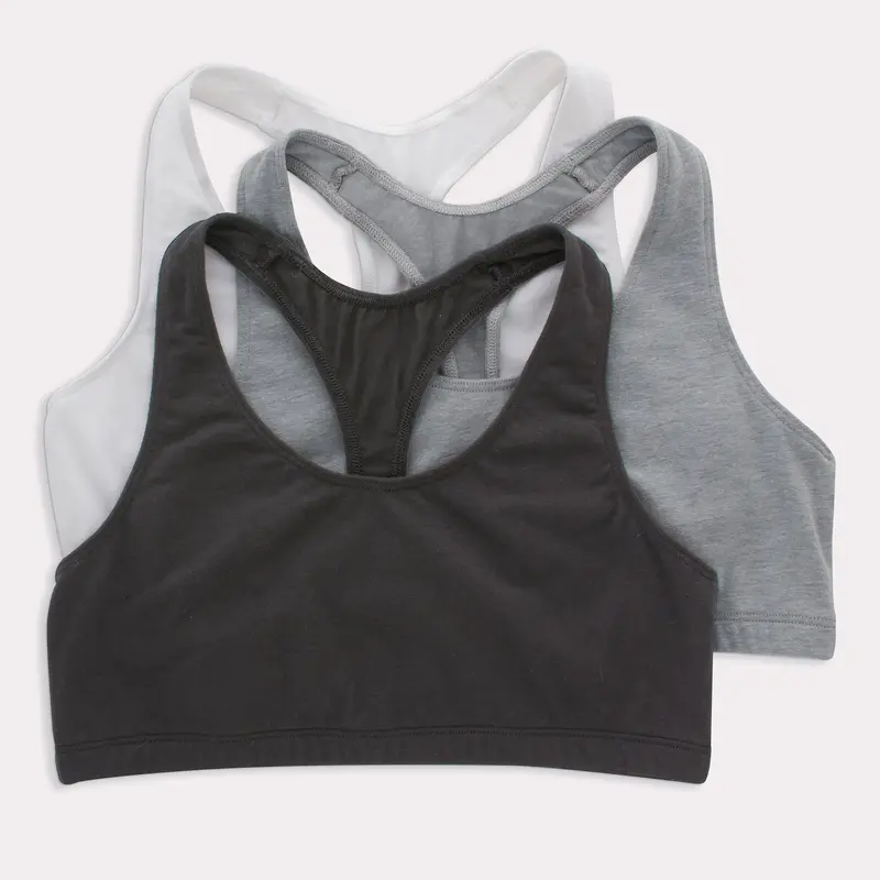 Hanes Women's Cotton Racerback Sports Bralette Low Impact 3-pack Bra Multi Pack Comfortable Fit Everyday Support Breathable Hfa003