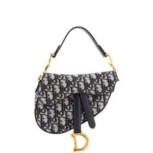Pre-owned Dior Canvas Plain Shoulder Bags Christian Saddle Handbag Oblique Canvas Mini by Rebag