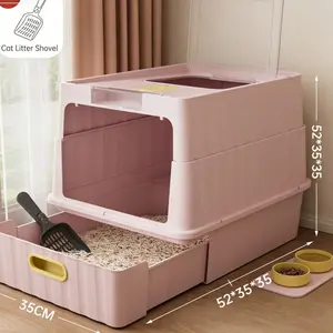 Extra Large Fully Enclosed Hooded Cat Litter Box (72x35x55cm) - Top Entry, Front Flap Door, Pull-Out Easy-Clean Drawer, Removable Top, Anti-Splashing, Spacious for Large/Multi-Cat Households, Includes Litter Scoop