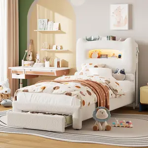 Garvee and Garvee Upholstered Bed Frames with 2-Tier Storage Headboards, LED Lighting, Charging Stations, Drawers, Metal Supports, No Box Spring Needed, Available in Twin, Full, and Matrimonial Sizes, Multiple Colors
