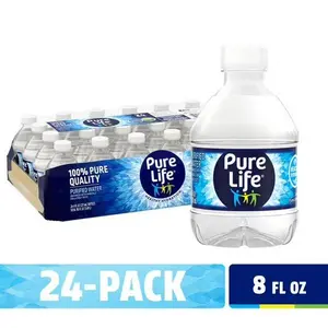 PURE LIFE Purified Water 8 fl oz Plastic Bottles 24 Pack 100% Pure Quality Beverage for Daily Hydration