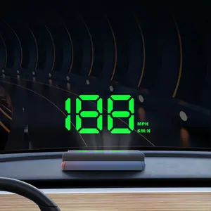 MPH/KM vehicle head-up display. Dynamic light sensing, featuring over-speed alarm alerts, multiple functions such as speed unit switching, speed display on GPS digital speedometer, multi-functional LCD projection dashboard. Suitable as a Christmas gift.