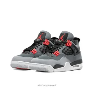 Grey and Infrared Mid-Top Sneakers