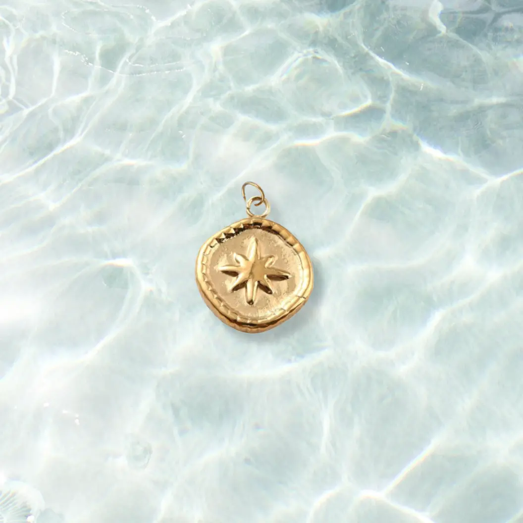Gold Guiding Star Medallion Charm | Waterproof Stainless Steel