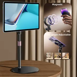 All in One Stand Phone / Tablet / Camera Mount, 360° Rotating Magnetic Desk Phone Holder Mount for Home Office Video Recording Desktop Accessories, 15.35" - 21.65" Height Adjustable, for 1/4" Action Camera, with Metal Ring Univrsal for All Phones