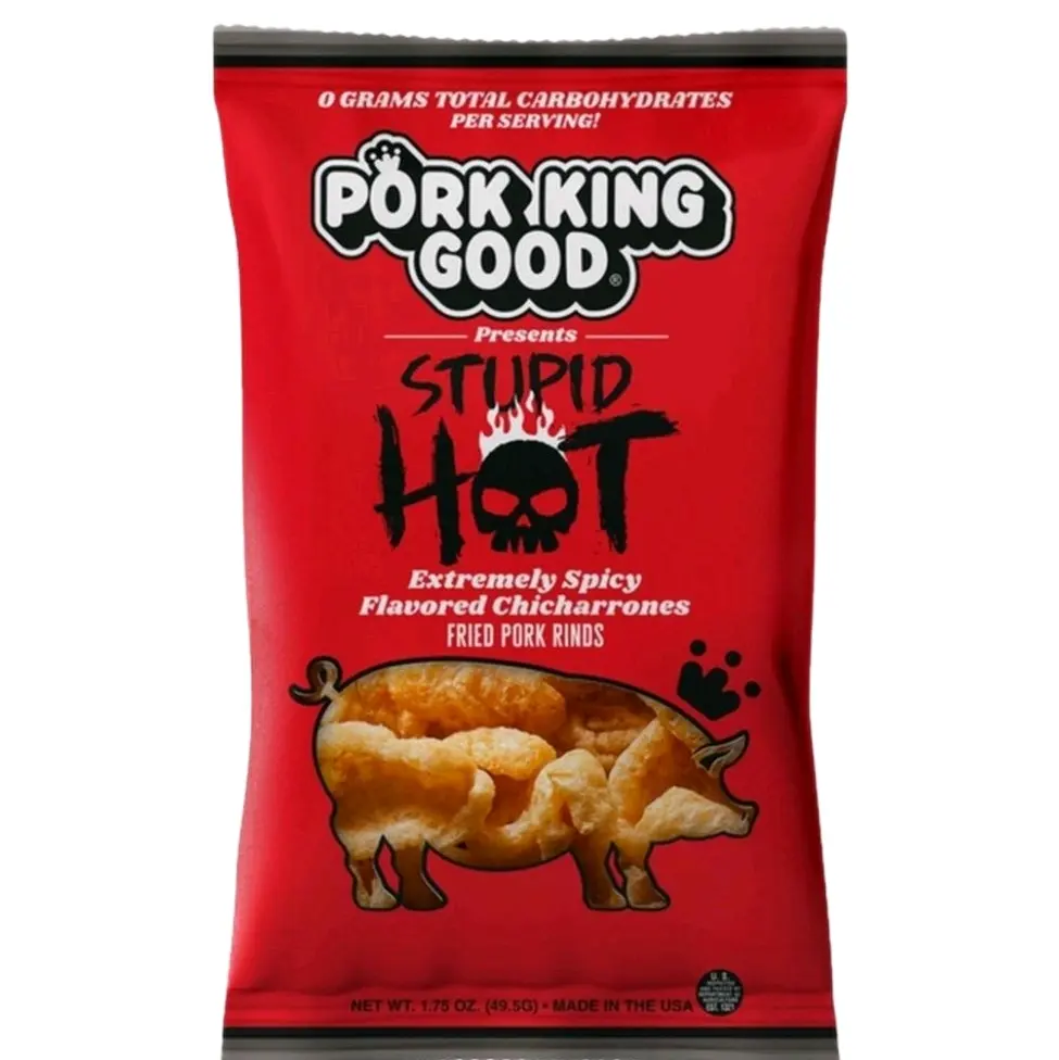 Pork King Good Stupid Hot Extremely Spicy Flavored Chicharrones Fried Pork Rinds 1.75 oz