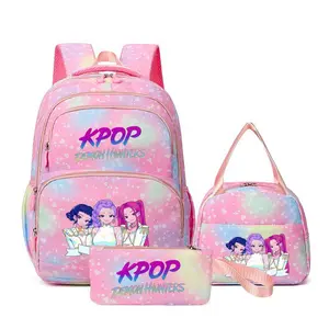 New 3-Piece Set: K-Pop Girl-Themed ColorfulBackpack, Lunch Bag, and Pencil CaseSet,fashionable and versatile, casual andtrendy