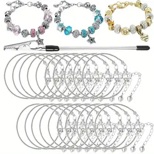 Set Of 20 Charm Snake Chain Bracelet Set, Adjustable Snake Chain Bracelet with Lobster Clasp Extension Chain, Suitable for Women's DIY Jewelry Making Materials