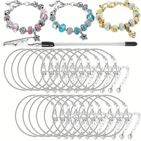 Set Of 20 Charm Snake Chain Bracelet Set, Adjustable Snake Chain Bracelet with Lobster Clasp Extension Chain, Suitable for Women's DIY Jewelry Making Materials
